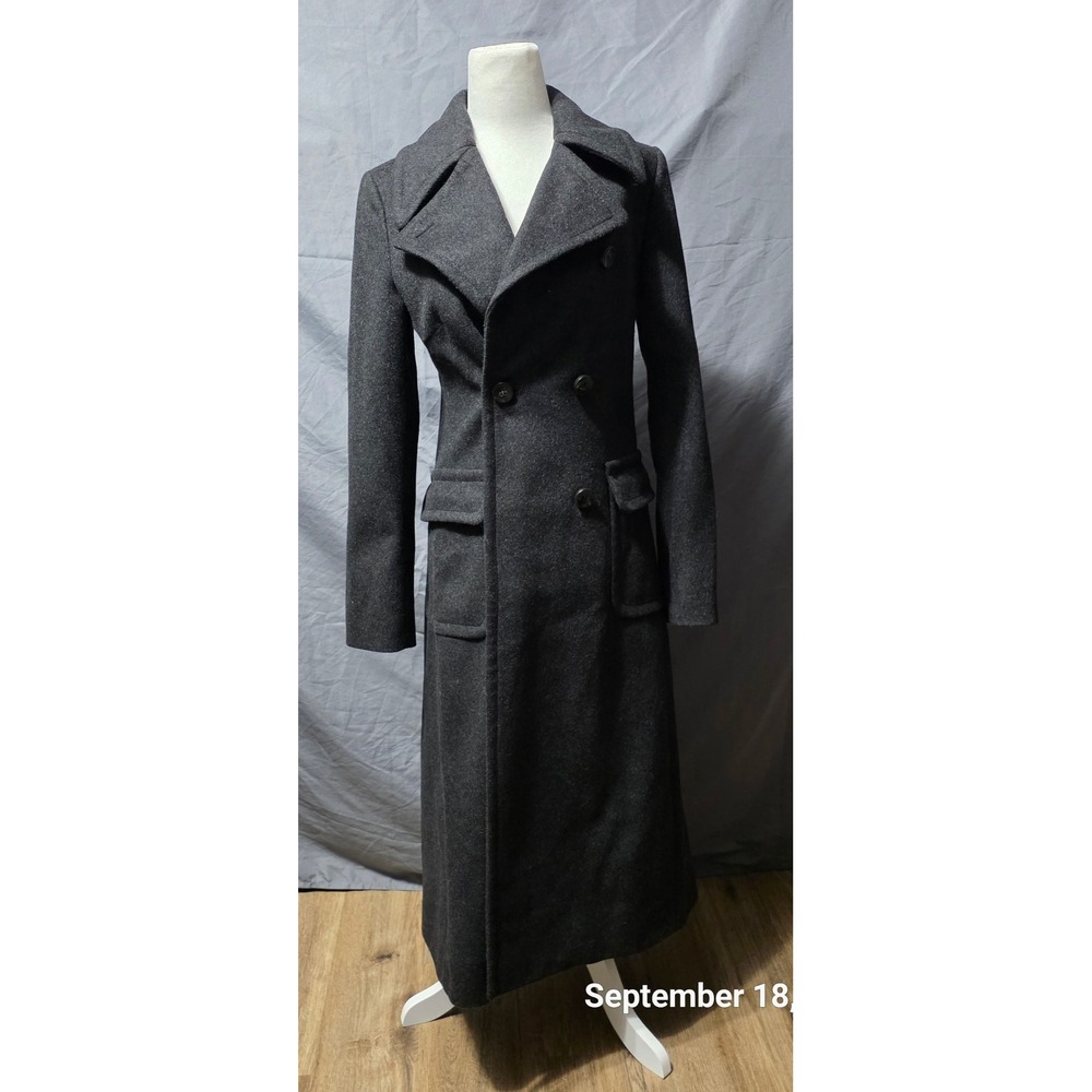 Sisley Women Charcoal Grey Wool Blend Double Breasted Maxi Trench Coat Italy